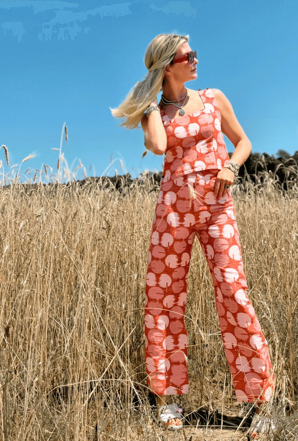 The Charlie Pant - Tomato Jacquard Dot