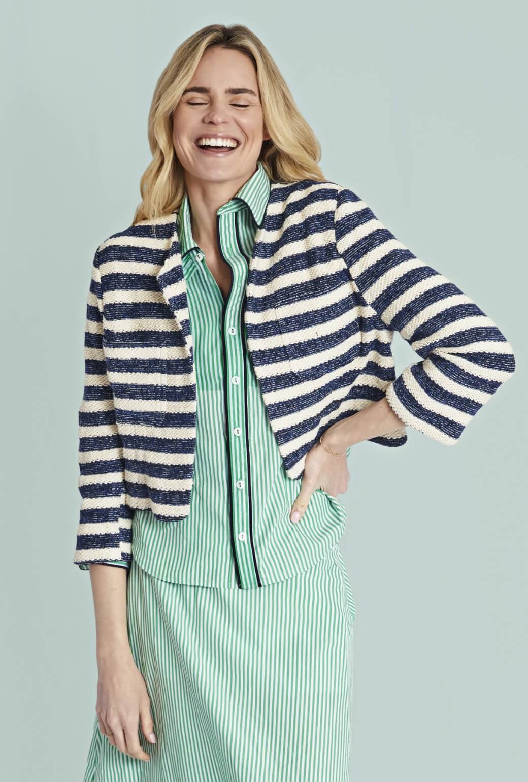 The Perry Blouse - Green Stripe