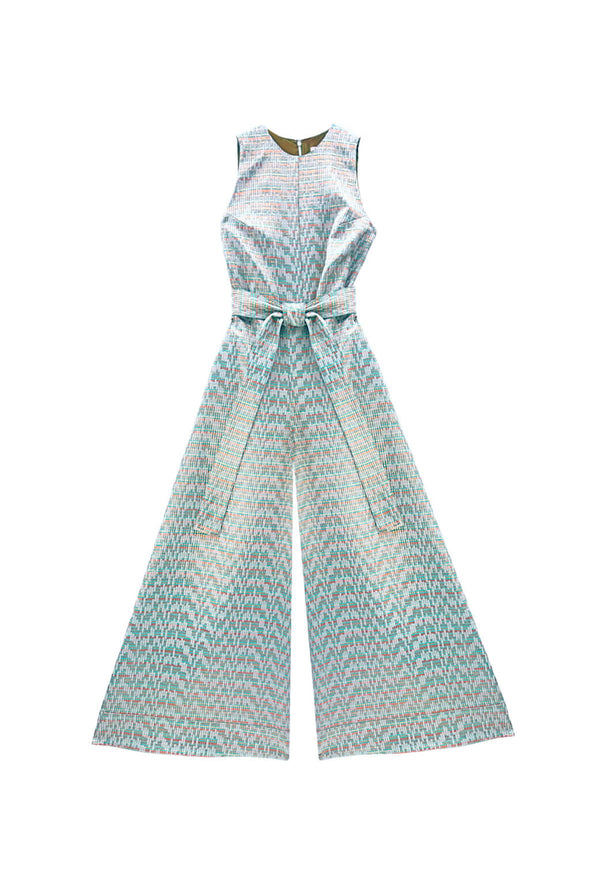 The Royale Jumpsuit - Aqua Channels Brocade