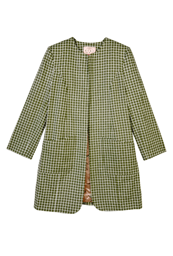 Buru x Megan Stokes Walking Coat - Olive Windowpane