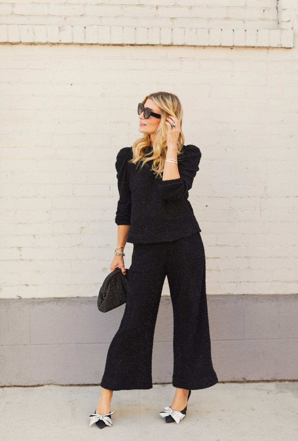 Wide Leg Knit Trouser - Black Shimmer Knit