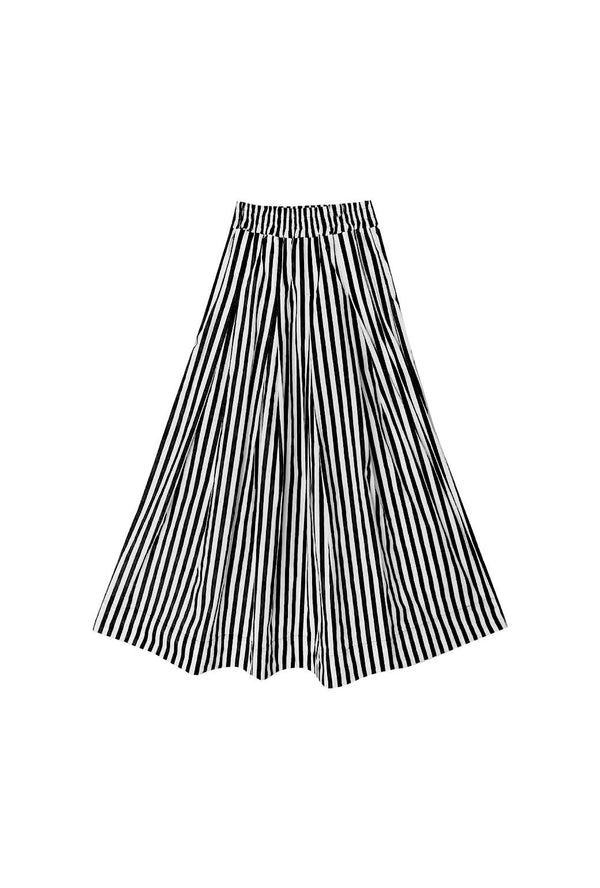 Smocked Waist Maxi Skirt - Black and White Stripe