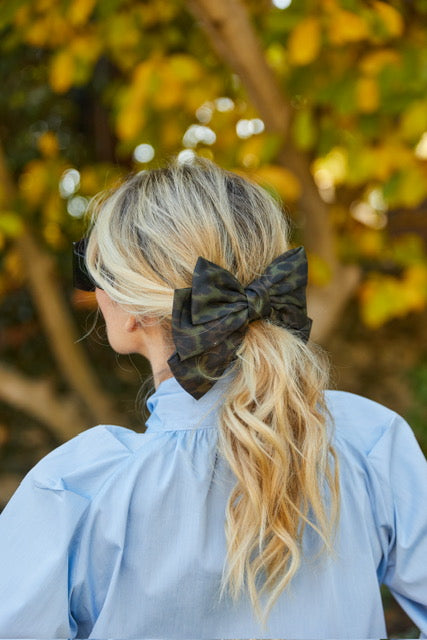 Satin Leopard Bow- Olive