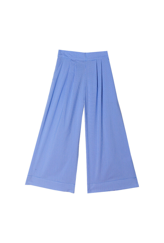 Earth Day Wide Leg Trousers - Blue Windowpane – BURU